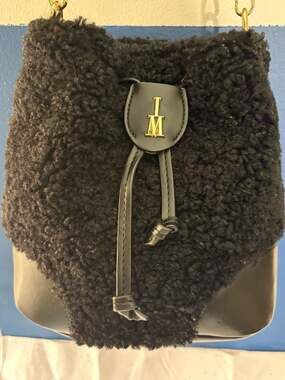 Isaac Mizrahi Black Teddy Sherpa and Faux Leather Bucket Bag